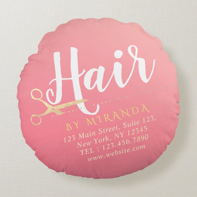 Cojín Redondo Hairstylist Makeup Salon Moderno Tijeras de oro ro (Anverso)