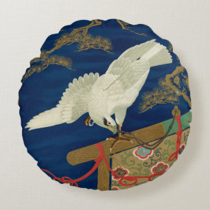 Cojín Redondo Halcón Blanco Japonés Antiguo Arte G.A. Audsley