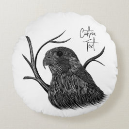 Cojín Redondo Halcón peregrino en ramas de árbol con escritura a