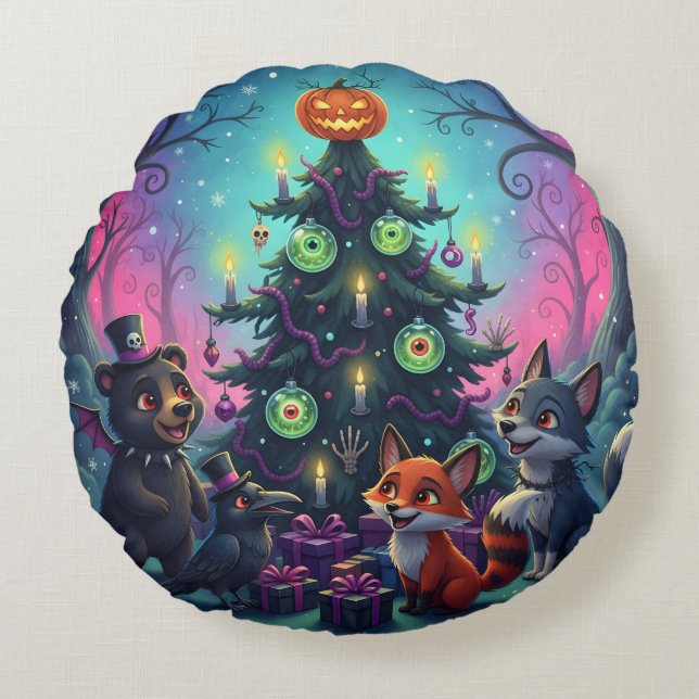 Cojín Redondo Hallow Xmas Tree Scene (Anverso)