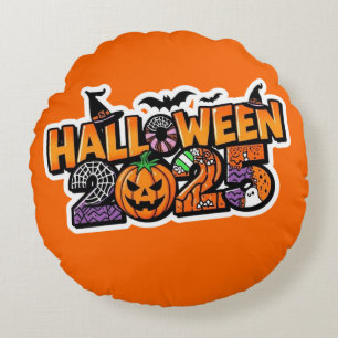 Cojín Redondo Halloween 2025 Magia – Calabaza Festiva