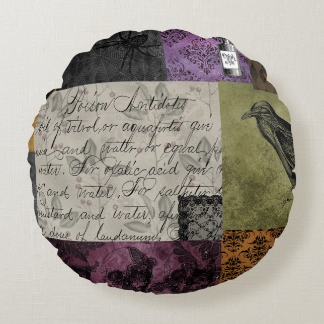 Cojín Redondo Halloween Arte apotecario gótico medieval espumoso (Anverso)