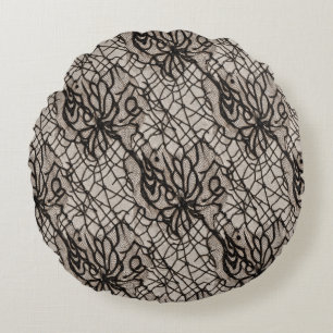 Cojín Redondo Halloween Black Lace Spider Web Seamless