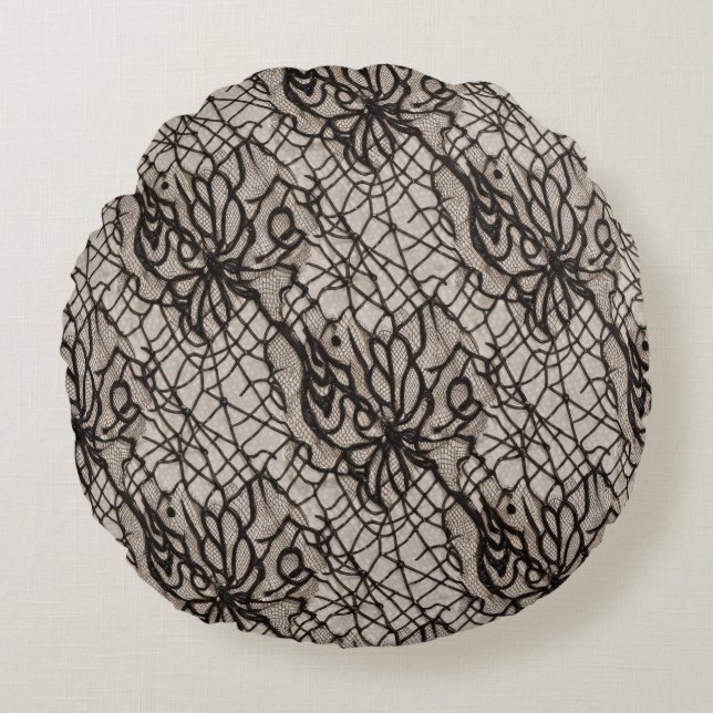 Cojín Redondo Halloween Black Lace Spider Web Seamless (Anverso)
