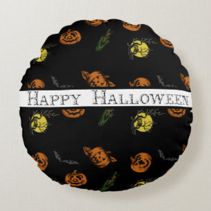 Cojín Redondo Halloween/calabaza/almohada de tiro de murciélago