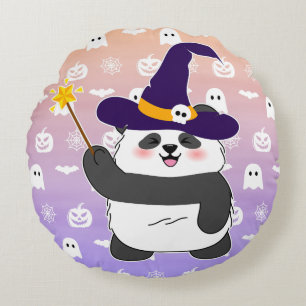 Cojín Redondo Halloween Curte Baby Panda Witch Magic Wand