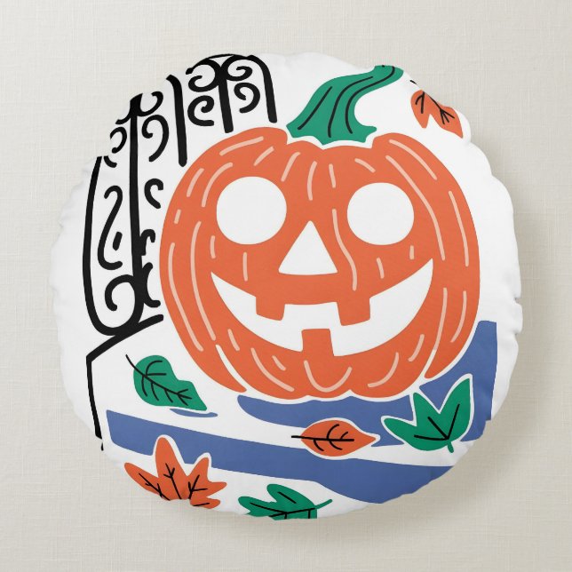 Cojín Redondo Halloween de calabaza (Anverso)