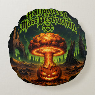 Cojín Redondo Halloween de Destrucción Masiva Calabaza Radioacti