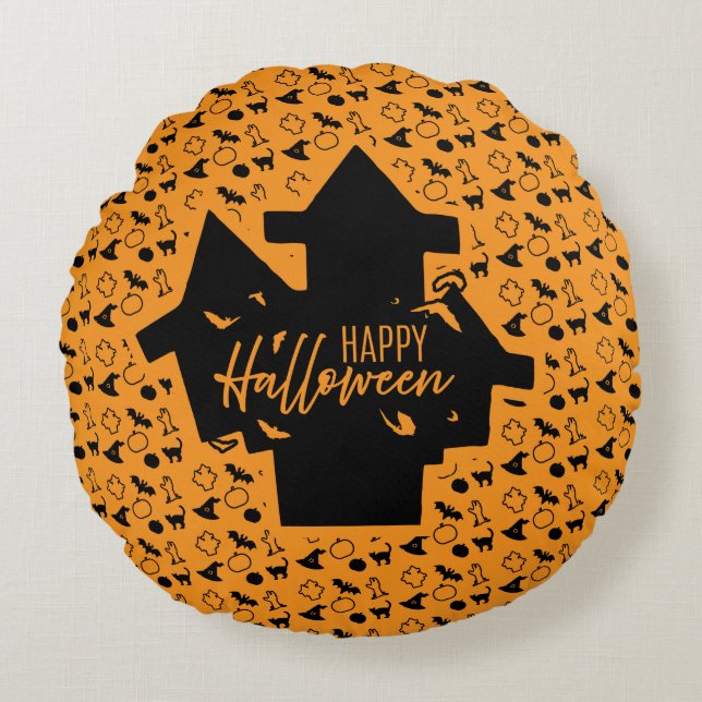 Cojín Redondo Halloween de la casa embrujada (Anverso)