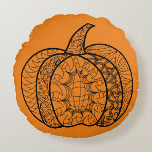 Cojín Redondo Halloween doodles boho zentangles pumpkins Autumn