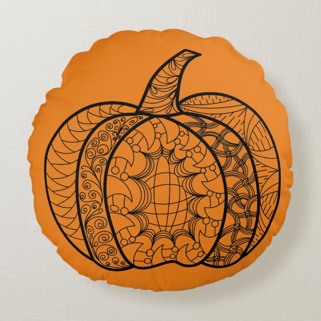 Cojín Redondo Halloween doodles boho zentangles pumpkins Autumn (Anverso)