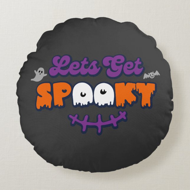 Cojín Redondo Halloween encantados: Halloween Hauntings Let's Ge (Anverso)
