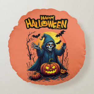 Cojín Redondo Halloween: Fantasmas y familia de calabazas