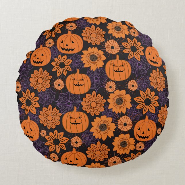 Cojín Redondo Halloween floral (Anverso)