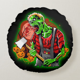 Cojín Redondo Halloween Funny Green Zombie Ax sigue