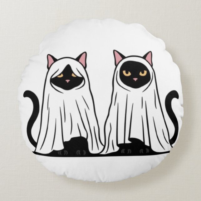 Cojín Redondo Halloween Ghost Cats Vector Art (Anverso)