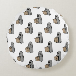 Cojín Redondo Halloween, Gris Fantasma, Truco O Tratamiento, Boo