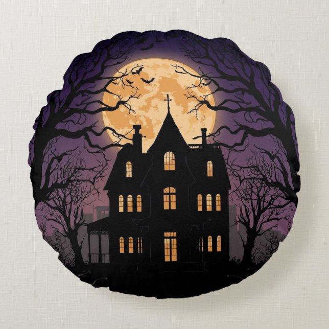 Cojín Redondo Halloween Halloween Hauned House Round Pillow (Anverso)