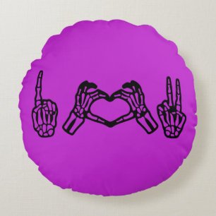 Cojín Redondo Halloween Hand Rótulo Lenguaje I Heart Peace