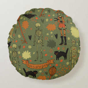 Cojín Redondo Halloween Haunt: Mezcla de cosechas espeluznantes