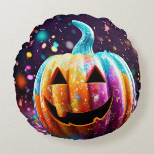 Cojín Redondo Halloween Jack O’Lantern Neon Pop Art
