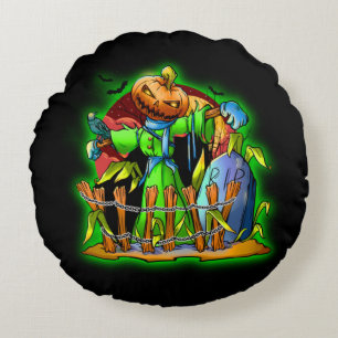 Cojín Redondo Halloween Lady Scarecrow Cabeza de calabaza QEPD B