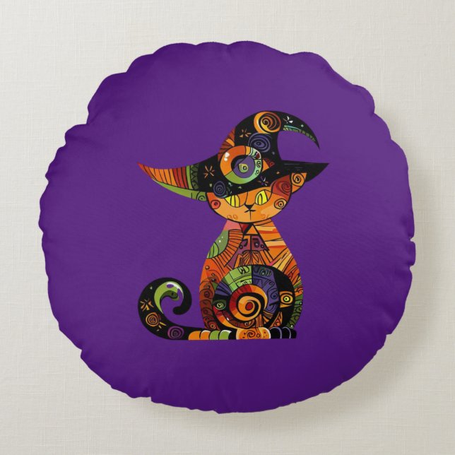 Cojín Redondo Halloween/mística/gato/otoño (Anverso)