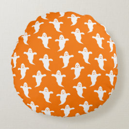 Cojín Redondo Halloween moderno simple Naranja y fantasmas blanc