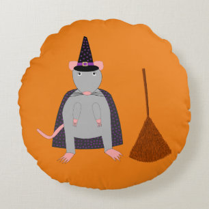 Cojín Redondo Halloween Rata de Brujas y Personalizado de Escoba