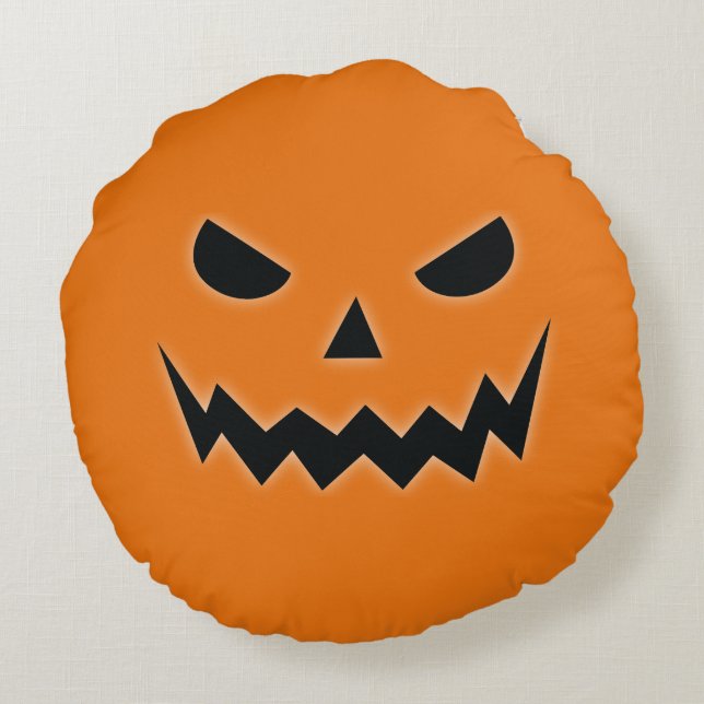 Cojín Redondo Halloween Scary Spooky Jack O Lantern Pumpkin Face (Reverso)