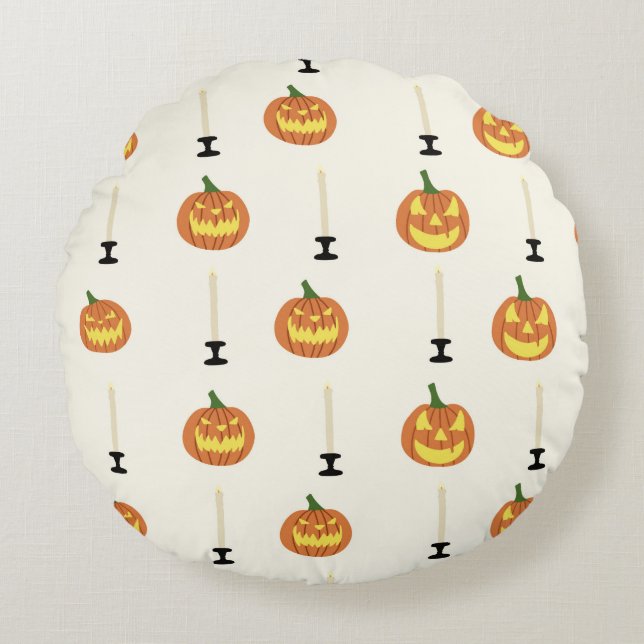 Cojín Redondo Halloween seamless pattern with pumpkins and candl (Anverso)