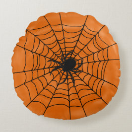 Cojín Redondo Halloween Spiders Web con Spider sobre el Naranja