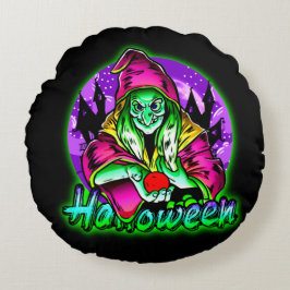 Cojín Redondo Halloween Spooky Green Witch Magic Gorra Apple