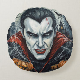 Cojín Redondo Halloween, Vampiro Sediento ,Parche de Calabaza