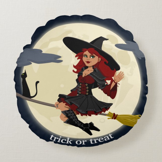 Cojín Redondo Halloween Witch Design (Anverso)