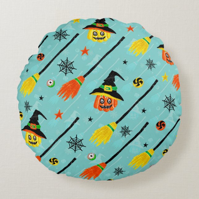 Cojín Redondo Halloween Witchy Seamless Theme (Anverso)