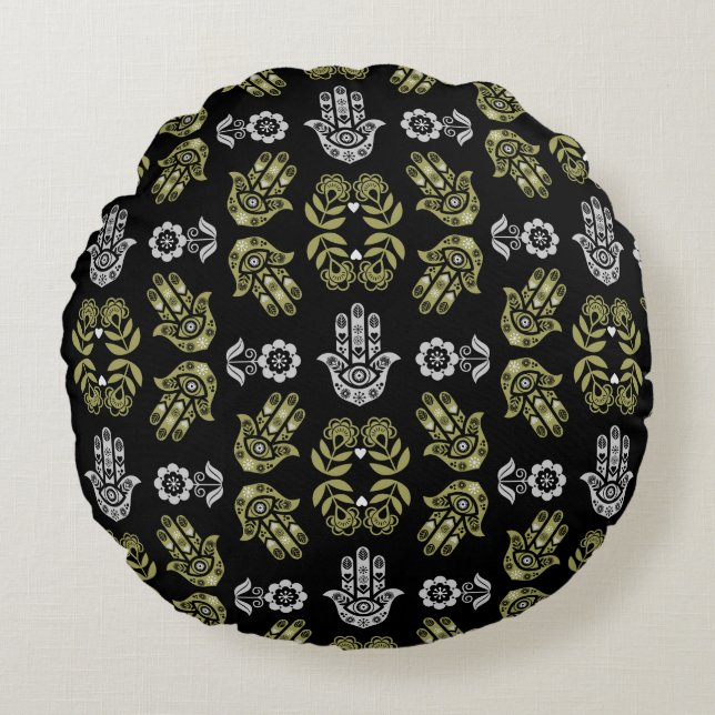 Cojín Redondo Hamsa Hand Protection Art (Anverso)
