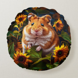 Cojín Redondo Hamster entre girasoles