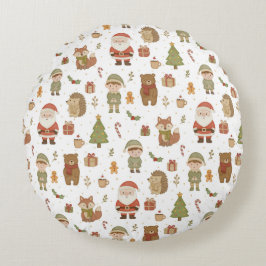 Cojín Redondo Hand Drawn Christmas Woodland Round Pillow