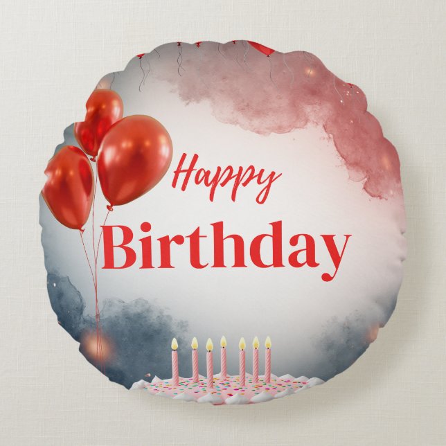 Cojín Redondo Happy Birthday Celebration Pillow (Anverso)