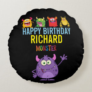 Cojín Redondo Happy Birthday FUN Monsters kids cute