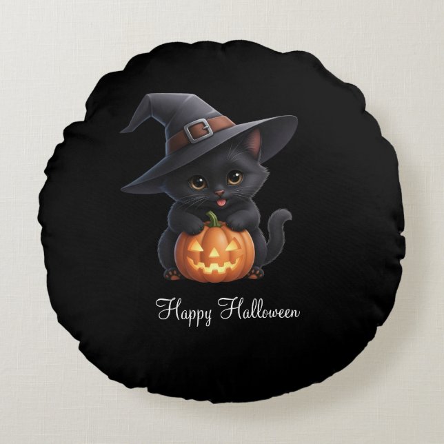 Cojín Redondo Happy Cats Halloween (Anverso)