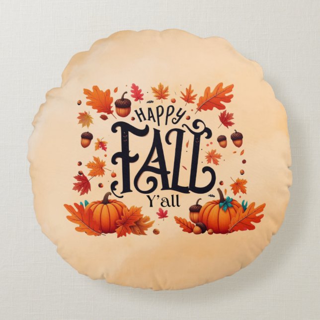 Cojín Redondo Happy Fall Y'all (Anverso)