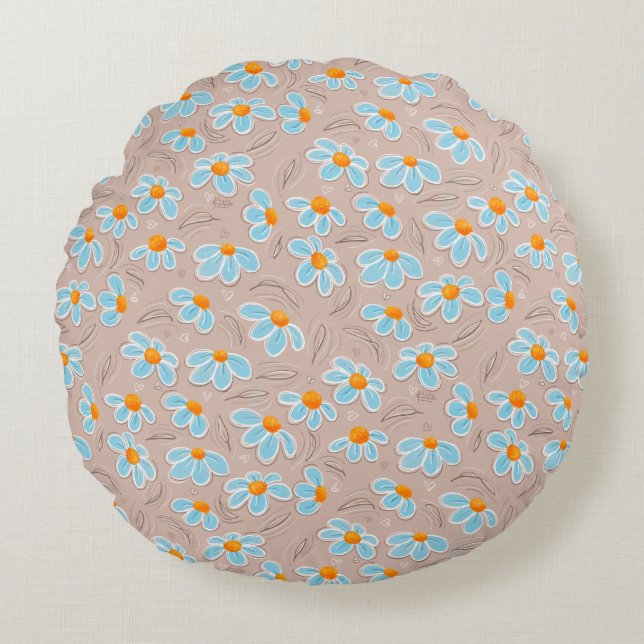Cojín Redondo Happy Flowers Throw Pillow (Anverso)