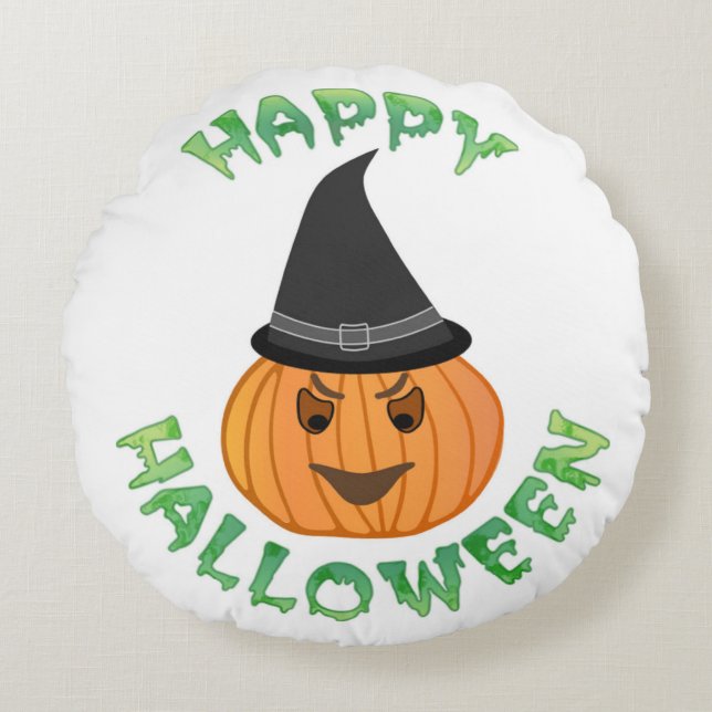 COJÍN REDONDO "HAPPY HALLOWEEN" PUMPKIN (Anverso)