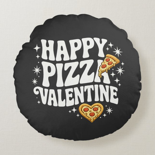 Cojín Redondo Happy Pizza Valentine Funny Pizza Love Design (Anverso)