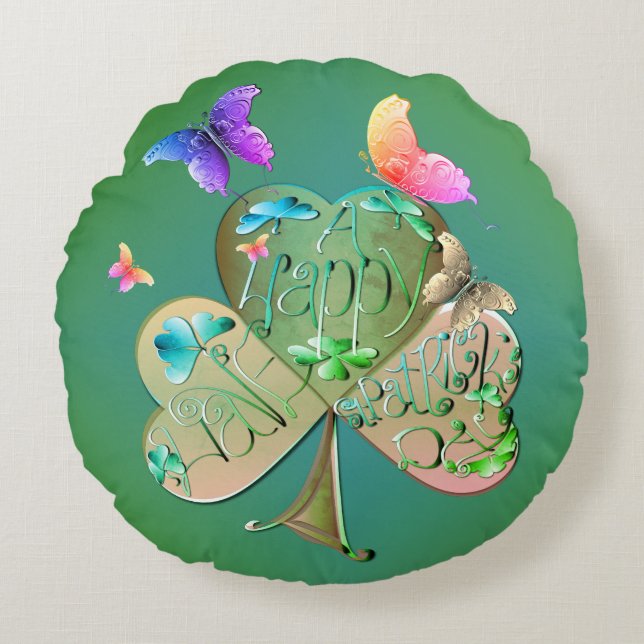Cojín Redondo "Happy St. Patrick's Shamrock (Anverso)