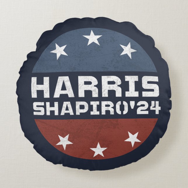 Cojín Redondo Harris Shapiro 2024 Azul rojo vintage (Anverso)