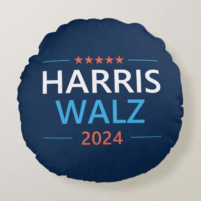 Cojín Redondo Harris Walz 2024 para presidente (Anverso)