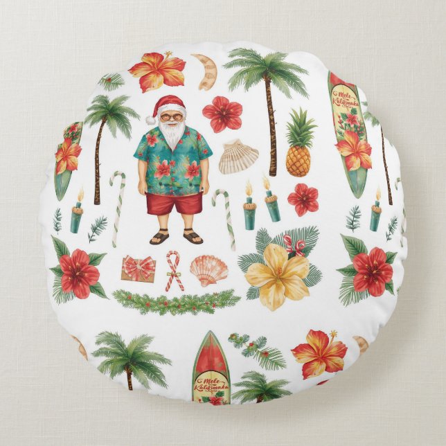 Cojín Redondo Hawaii Christmas themed with Santa Claus (Anverso)
